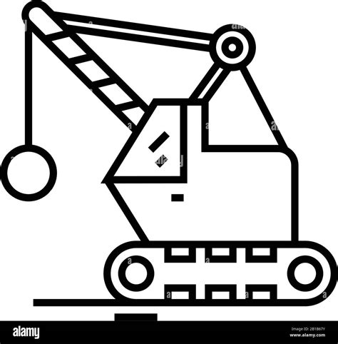 Demolition Machine Line Icon Concept Sign Outline Vector Illustration