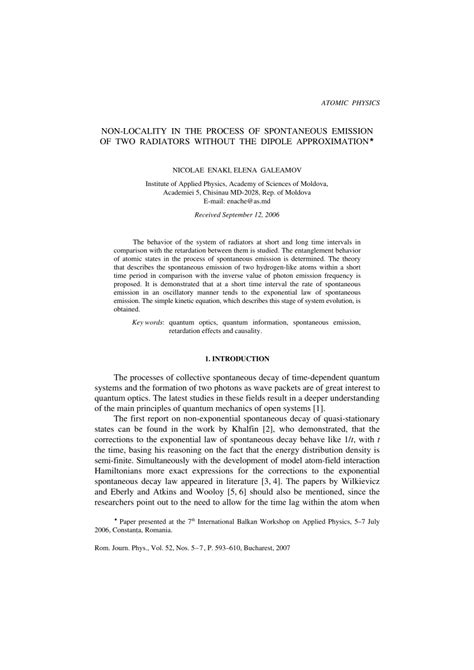 Pdf Non Locality In The Process Of Spontaneous Emission Of Two