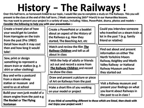 The Railways Homework History Task Teaching Resources