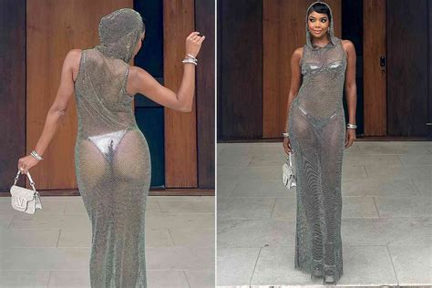 Gabrielle Union Almost Bares All In Sheer Silver Dress And Thong