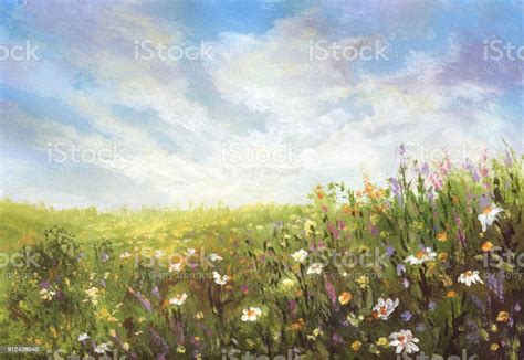 Summer Meadow Painting Stock Illustration - Download Image Now ...