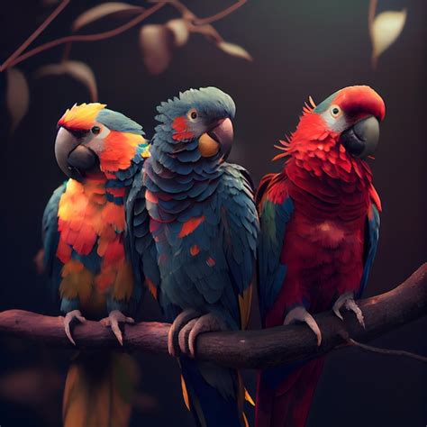 Premium AI Image | Colorful macaws on a branch Tropical birds on a branch