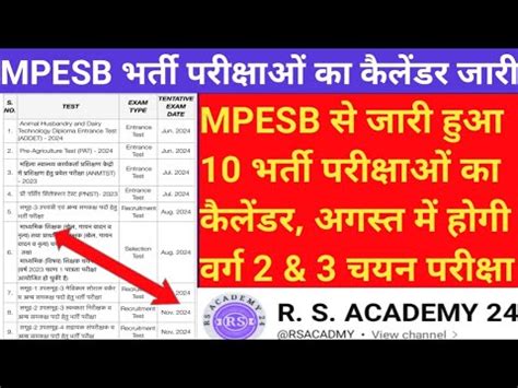 MPESB स आई बड खशखबर भरत परकषओ क कलडर हआ जरMPESB