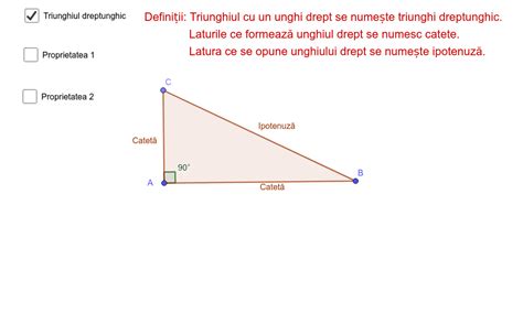 Proprietăți ale triunghiului dreptunghic GeoGebra