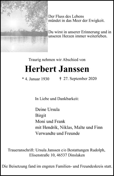 Traueranzeigen Von Herbert Janssen Trauer In NRW De