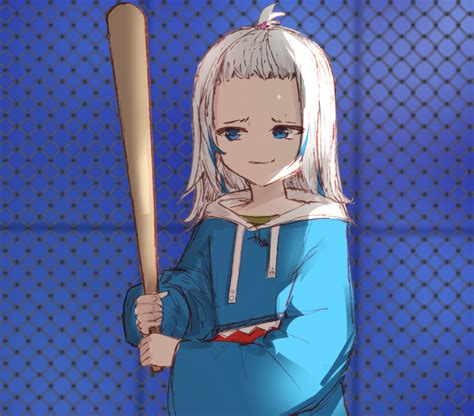 Safebooru 1girl Advarcher Baseball Bat Blue Background Blue Eyes Blue