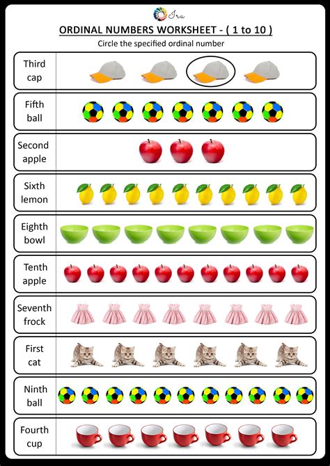 Worksheet Ordinal Numbers Kindergarten