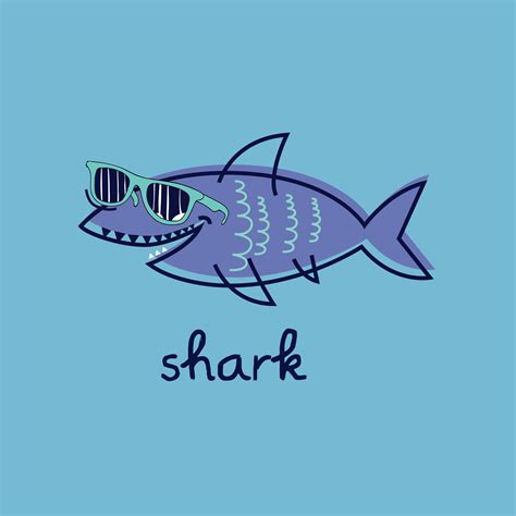 Cartoon Shark With Sunglasses Flat Style Vector Art Illustration