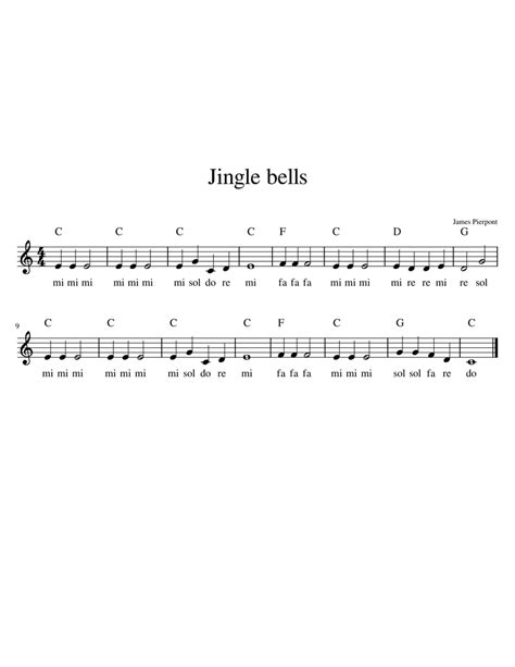 Jingle Bells James Pierpont Sheet Music For Piano Solo Easy