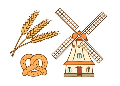 Baking Bread Mill Bread Wheat Vector Hand Draw Set Of Illustrations