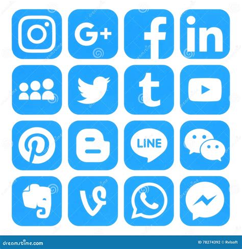 Collection Of Popular Blue Social Media Icons Editorial Photography