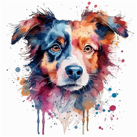 Premium Vector | A watercolor painting of a dog with a brown face and a ...