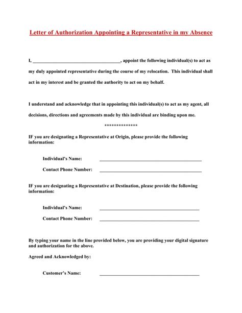 Authorization To Act On Behalf Of Someone Template Business Format