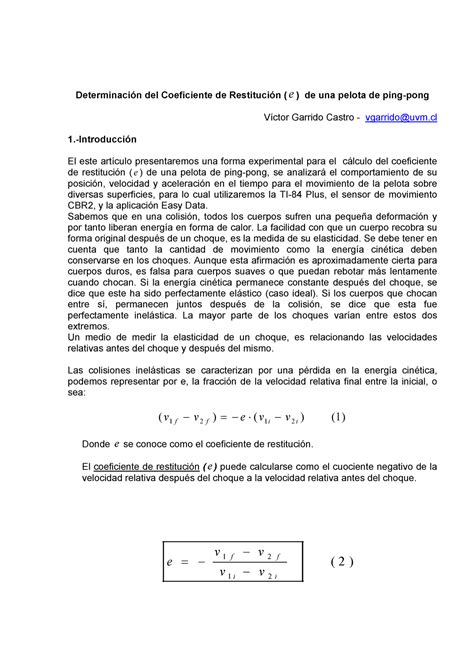 Determinacion Del Coeficiente De Restitucion De Una Pelota De Ping Pong