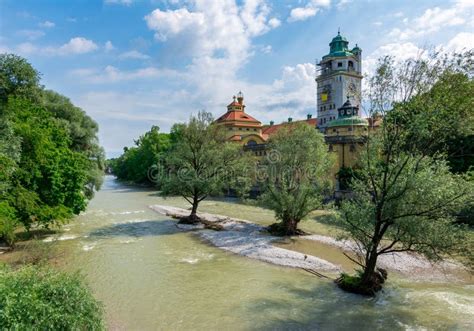 River Isar in Munich stock image. Image of tower, river - 158181641