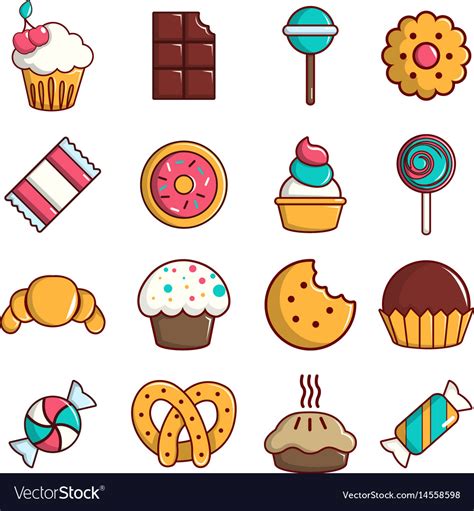 Sweets candy cakes icons set cartoon style Vector Image