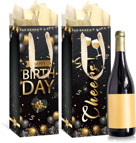 Wine Birthday T Bag Gold Black Happy Birthday Party Favors Decorations Bottle