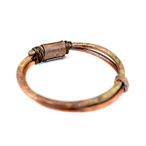 Copper Bangle Bracelet Hand Forged Metal Jewelry Artisan Womens