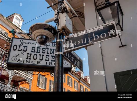 Bourbon St Sign On Bourbon St Tourists On Bourbon St New Orleans