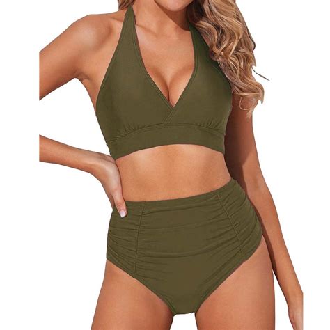 Dorinao High Waisted Bikini Set For Women Two Piece Vintage Swimsuit Retro Bathing Suit With