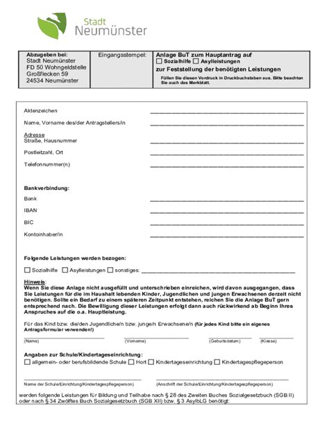 Ausf Llbar Online Anlage But Zum Hauptantrag Auf Fax Email Drucken