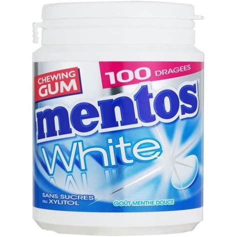 MENTOS GUM WHITE Bottle de 100 dragées sans sucres Menthe douce