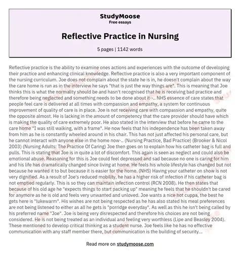 Reflective Practice In Nursing Free Essay Example