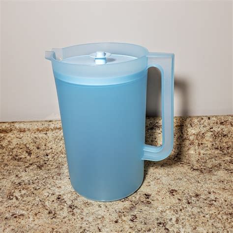 Tupperware Pitcher Pastel Blue Push Button Top Gallon Classic