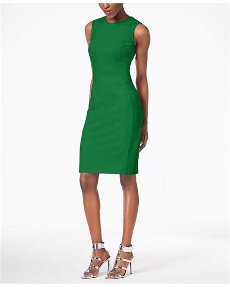 Calvin Klein Scuba Crepe Sheath Dress In Green Lyst