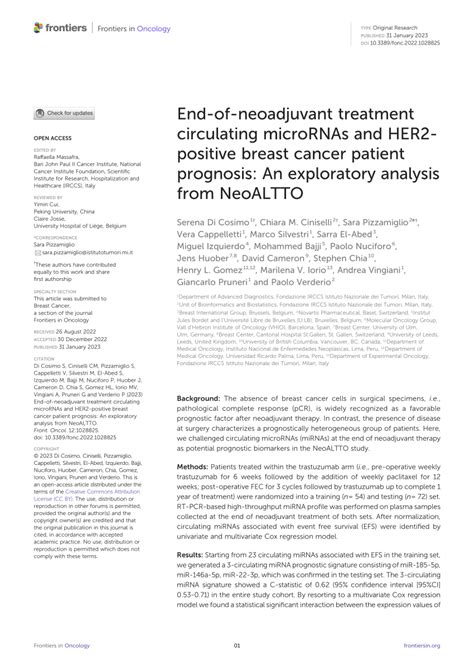 PDF End Of Neoadjuvant Treatment Circulating MicroRNAs And HER2