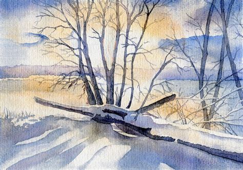 Dezembersonne Winter Sonnenuntergang Dezember Aquarell Von Thomas