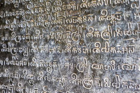 Khmer Writing Script Carved In Stone Prasat Preah Ko