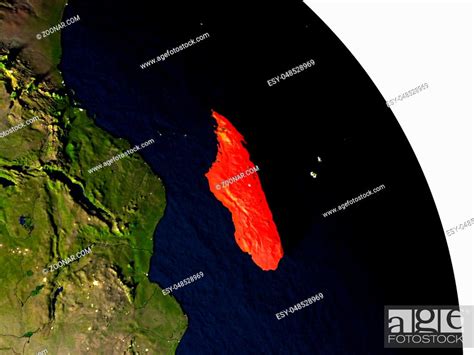 Madagascar Highlighted In Red On Model Of Planet Earth With Very