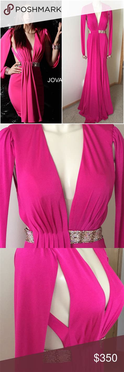 Hot Pink Plunging Neckline Open Back Gown Nm61684 Jovani Dresses