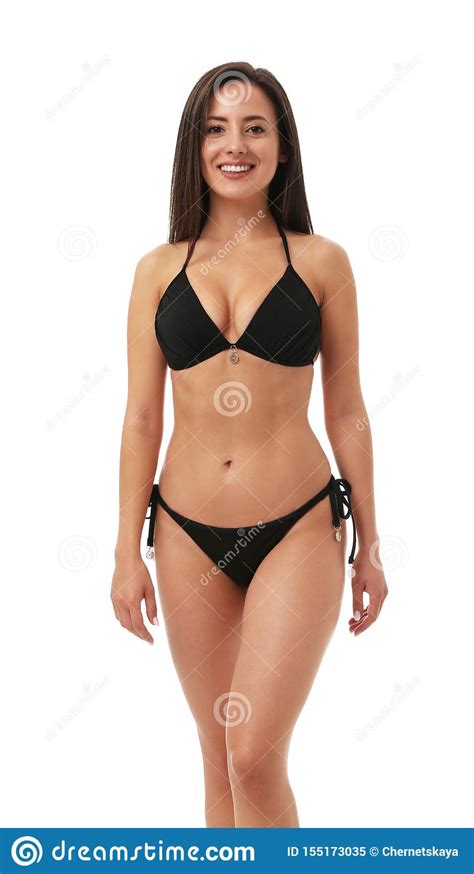 Mujer Atractiva Bonita Con El Cuerpo Delgado En Bikini Negro Elegante