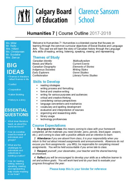 Fillable Online Humanities Course Outline Fax Email Print Pdffiller