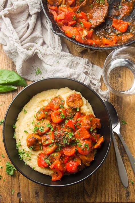 Vegan Sausage Pepper Ragù with Creamy Polenta Connoisseurus Veg