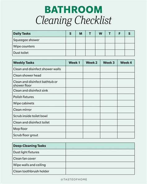 Bathroom Deep Cleaning Checklist Cleaning Schedule Printable Cleaning