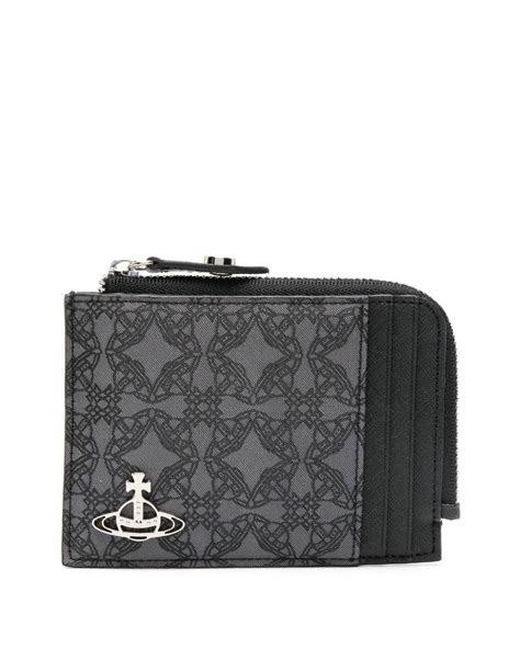 Vivienne Westwood Orborama-jacquard Leather Card Holder in Gray | Lyst