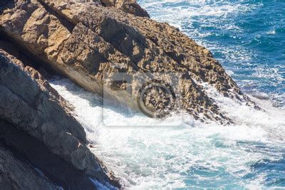 Ondas Do Oceano Quebrando Nas Rochas Espuma Branca Adesivos Para