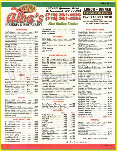 Alba S Restaurant In Queens Official Menus Photos