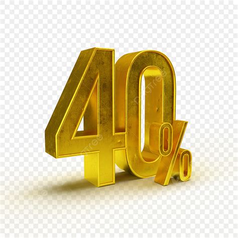 40 3d Png 40 Percent 3d Gold Metal Discount 40 Sale 3d Png Image