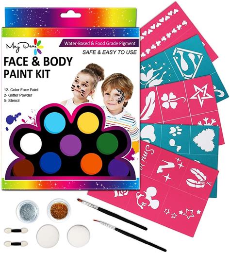 Amazon.com: Maydear Face Paint Kit for Kids + 36 Stencils Reusable,12 ...