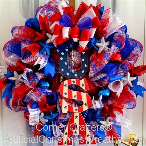 Deco Mesh Patriotic Wreath Memorial Day Flag