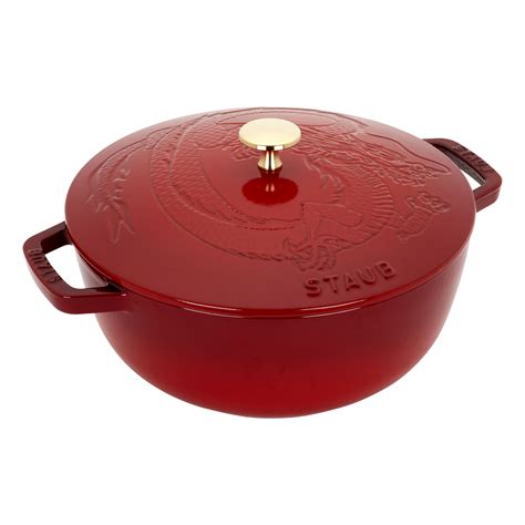 Staub Cast Iron 375 Qt Essential French Oven With Dragon Lid Cherry