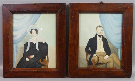 Bid Now Pair Folk Art Portrait Paintings Invalid Date Edt