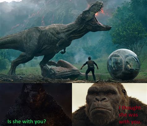 Godzilla And Kong React Rexy By Mnstrfrc On Deviantart