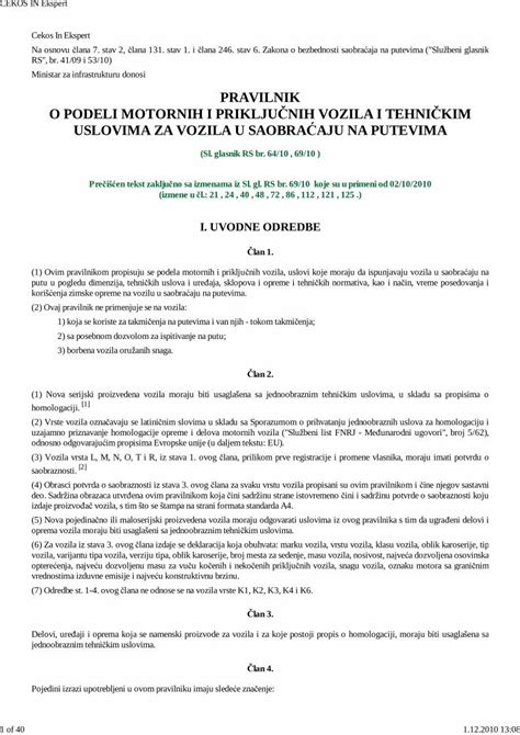 Pdf Pravilnik O Podeli Motornih I Priklju Nih Vozila I Ovim