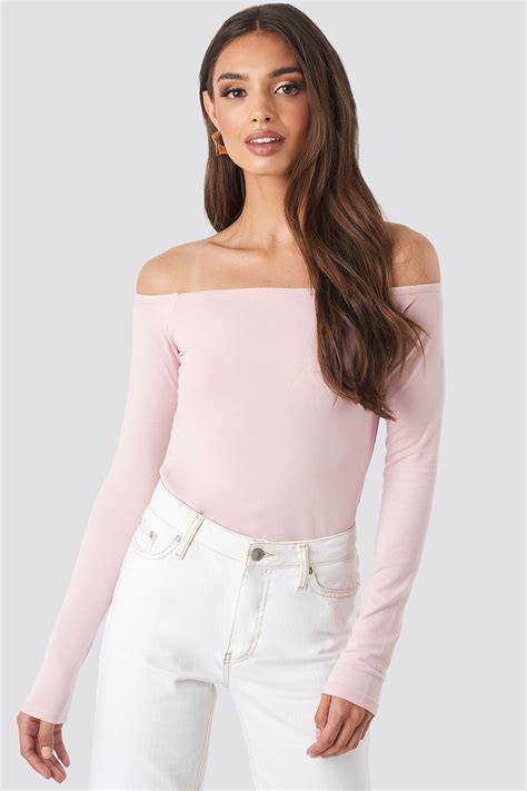 Long Sleeve Off Shoulder Top Dusty Light Pink Na