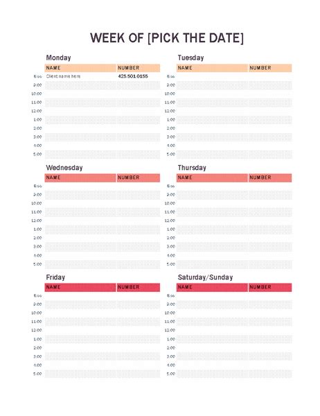 Weekly appointment calendar